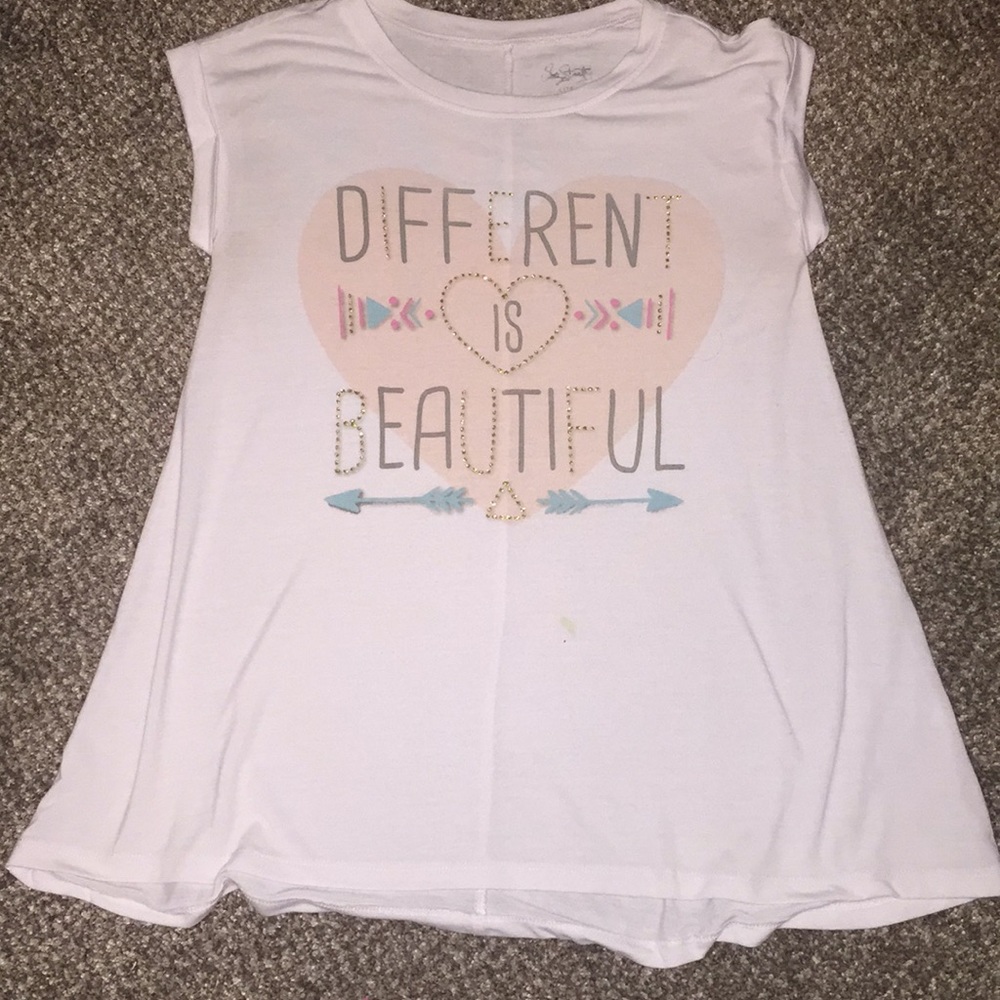 White sparkly colorful shirt with pretty prints